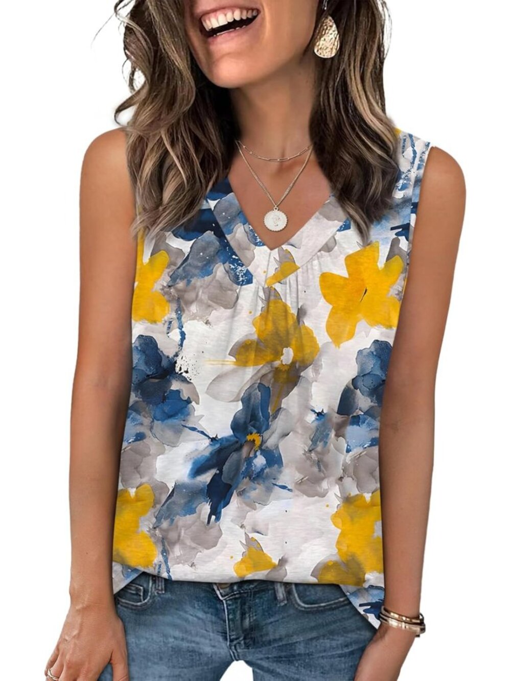 Loose Fit V-Neck Tank Top for Women | Sleeveless Summer Tee with Ruched Design